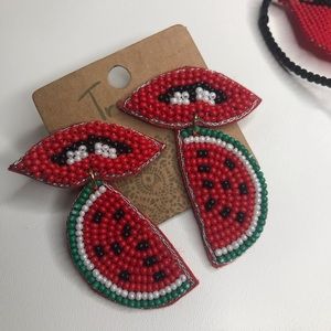 💋Beaded lip and watermelon earrings